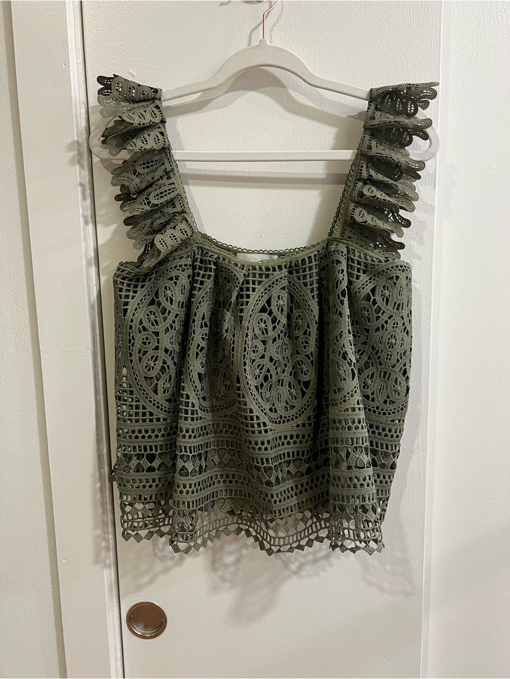 Anthropologie Olive Green Crochet Lace Tank Top